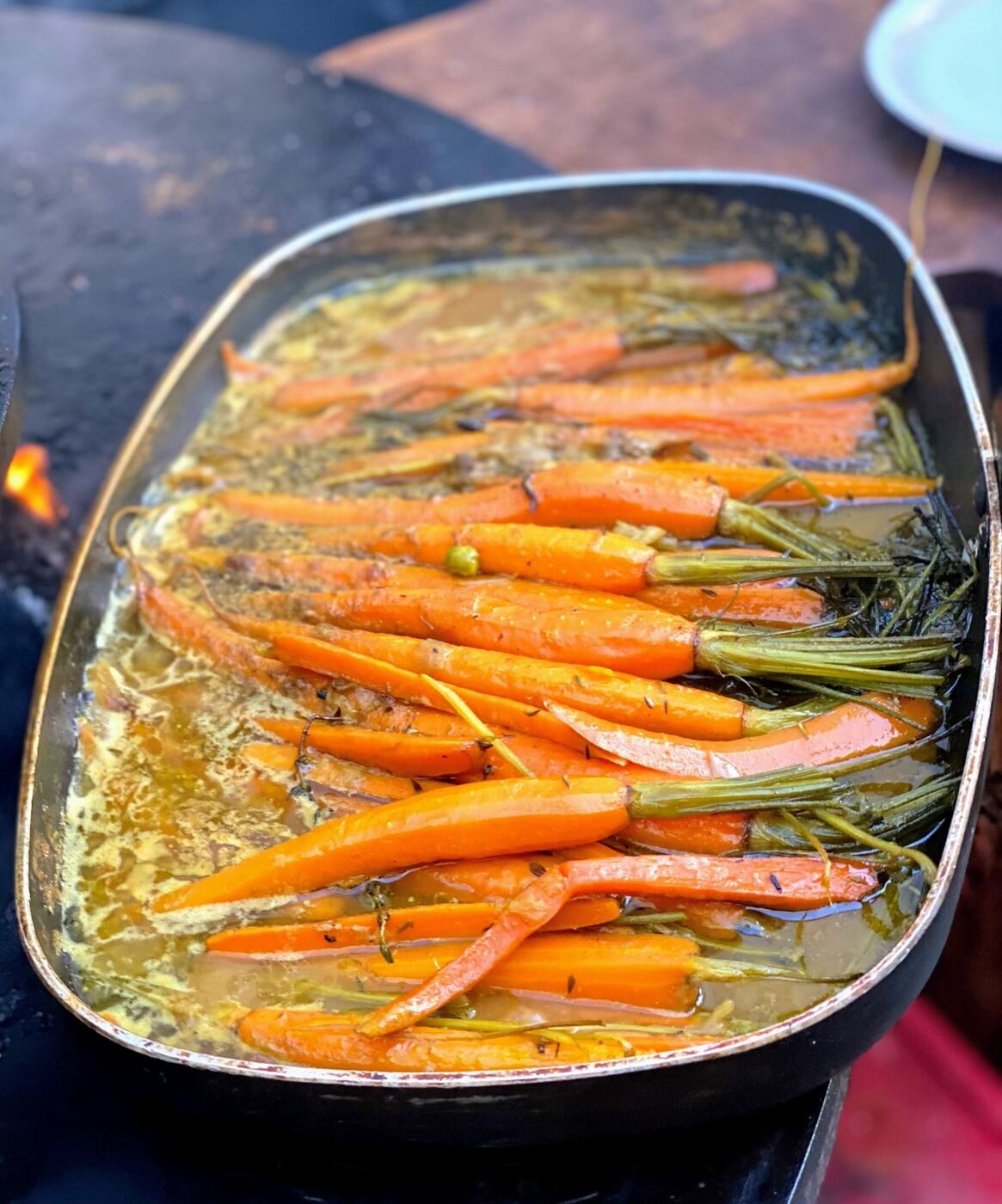 Carottes glacées au beurre, cuites sur la plancha